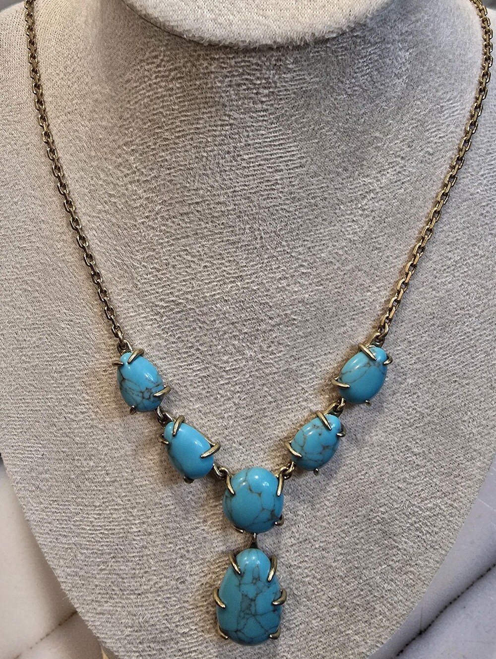 Lucky Brand Turquoise Stone Statement Y-Necklace Boho